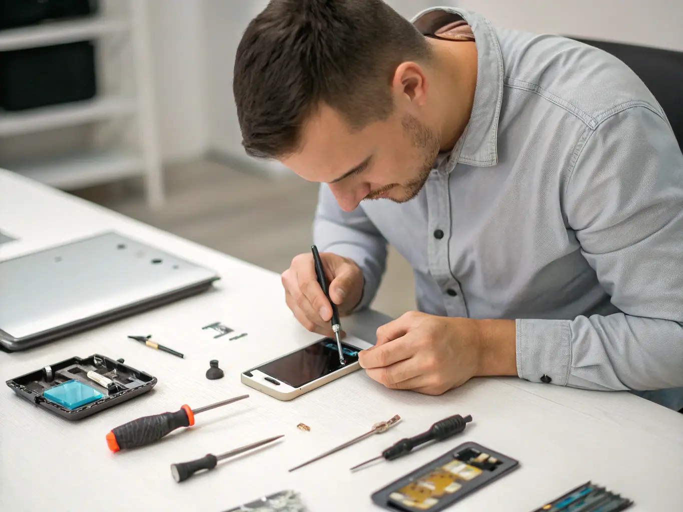 A photo of a technician using specialized tools to repair the logic board of an iPhone, highlighting the advanced repair capabilities offered by Repairit.ca.